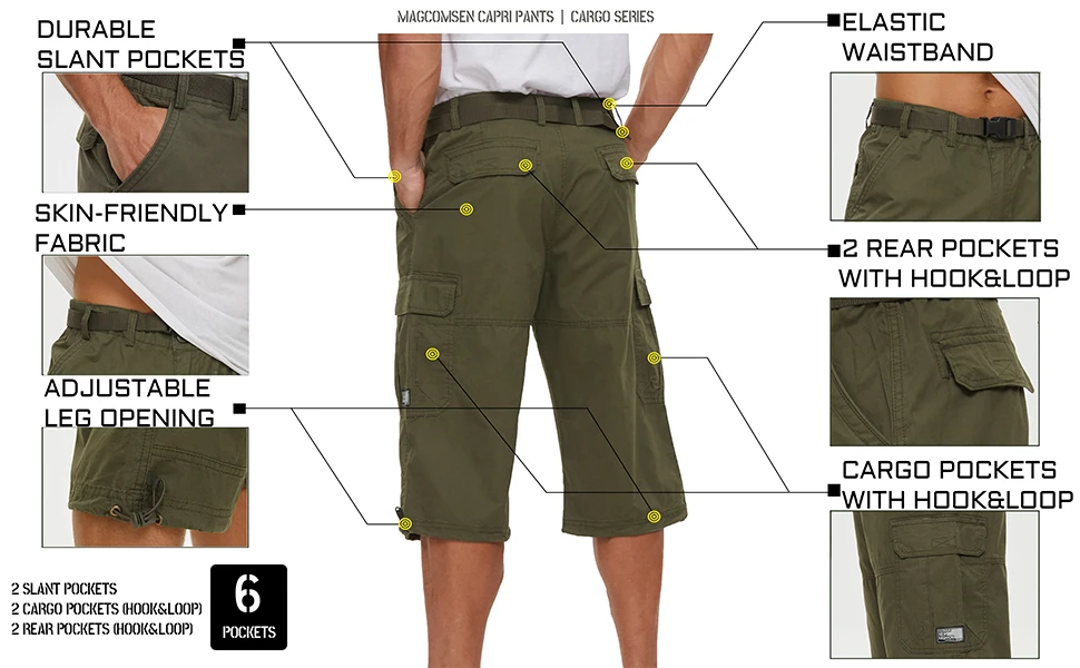 Men 3/4 Cargo Shorts Lightweight Ripstop Quick Dry Multi-Pockets