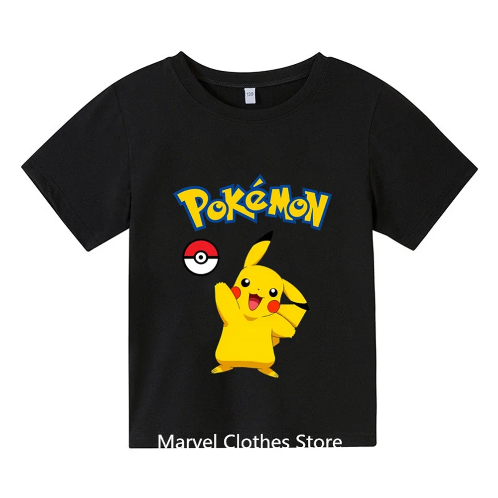 Kawaii Potdemiel Pokemon Pikachu T-Shirt Boys Girls Teenager Summer Short Sleeve Tops Fashion Children Casual Tops Tee Shirt 6