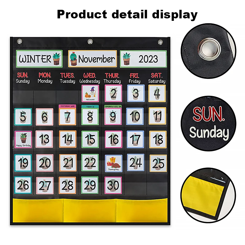 Classroom Pocket Charts Monthly Calendar Pocket Chart with 89 Cards for Students Kids Classroom Home School Supplies visual schedule chart,schedule chart,pocket chart organizer
