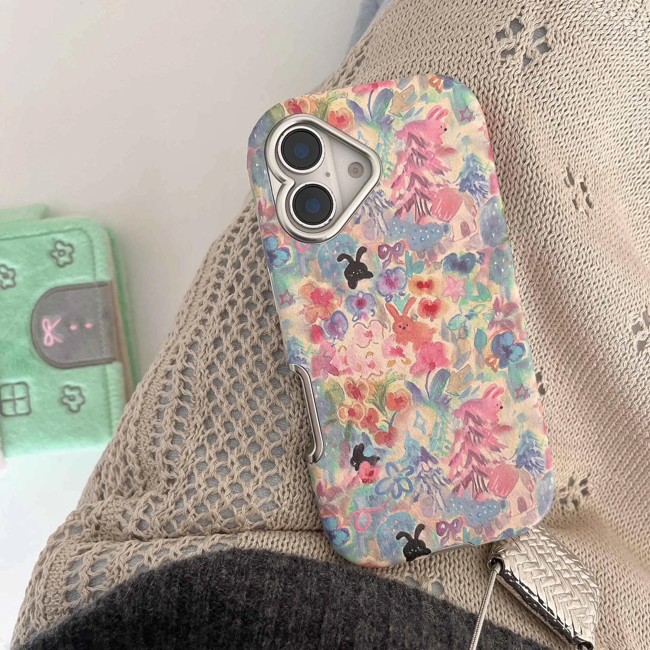 Vibrant Floral Leather Phone Case with 3D Star Cloth Design and Rope Strap