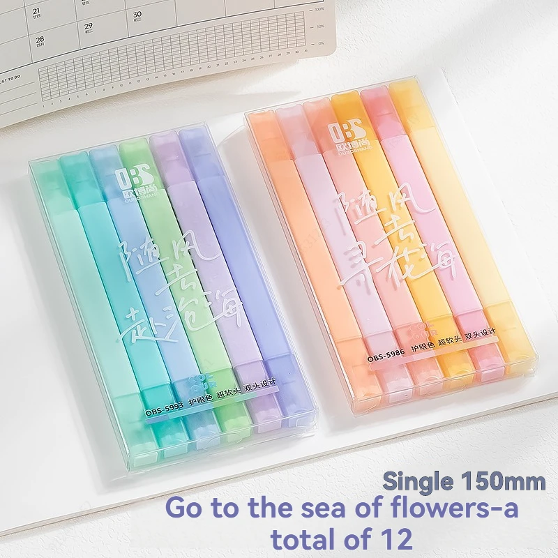 Highlighter Pen Marker Pen Highlighter Marker Art Marker 6/12 Colors Highlighters Cute Pastel Pens Bible Pens Soft Tip Aesthetics Markers Kawaii Stationary for Students School Supplies