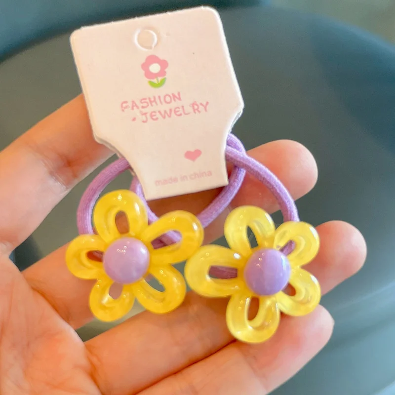 2 Stück transparente unregelmäßige hohle Blumen Mädchen elastische Haar bänder Prinzessin Haarschmuck Kinder Haar gummis Baby Kopf bedeckung – Detail 16