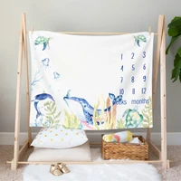 Baby Milestone Blanket Infant Photo Props Background Mats Portray Diaper Baby Calendar Grow Backdrop Cloth Photography Accessory 2