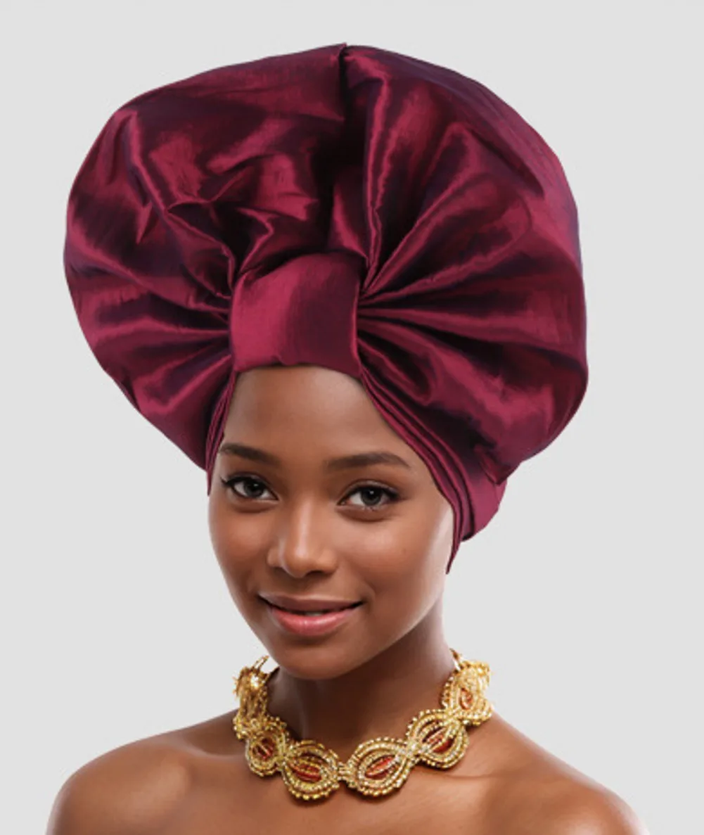 Description Picture 6 of itemRuffle Flower African Auto Gele Headtie Turban Cap Trendy Women Already Made Head Wraps Nigerian Wedding Geles Party Headpiece