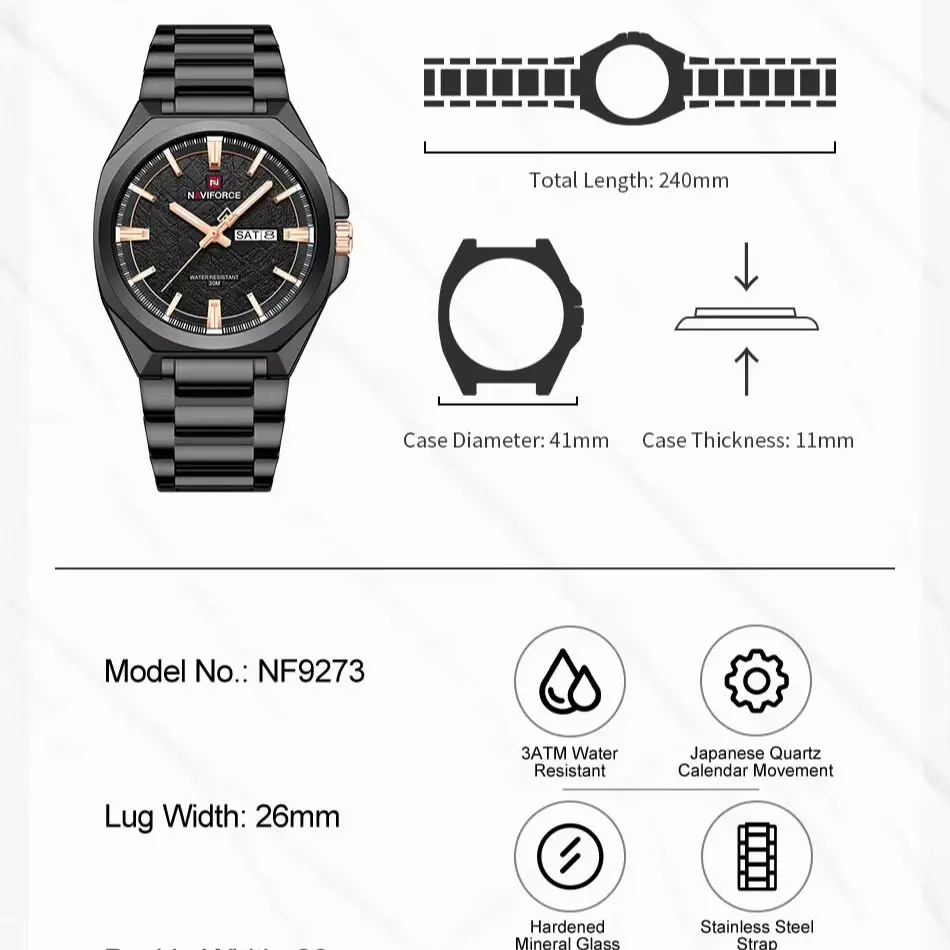 Luxury NAVIFORCE Men's Waterproof Stainless Steel Watch with Luminous Display