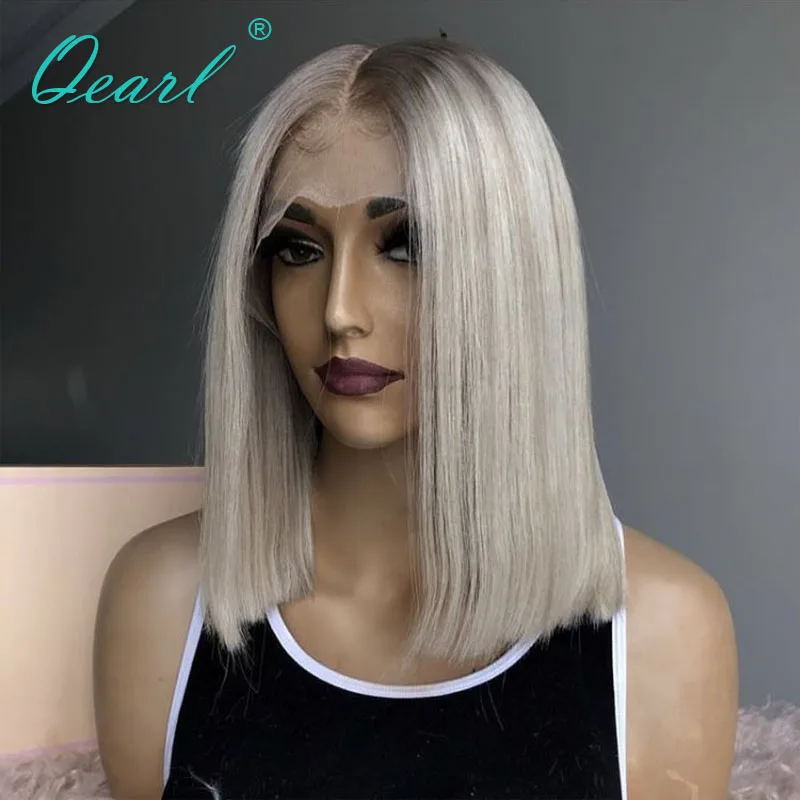 Human Hair Wig for Women Transparent HD Lace Frontal Wigs 13x4 Straight Virgin Hair Ash Blonde Light Grey Highlights Wig Qearl