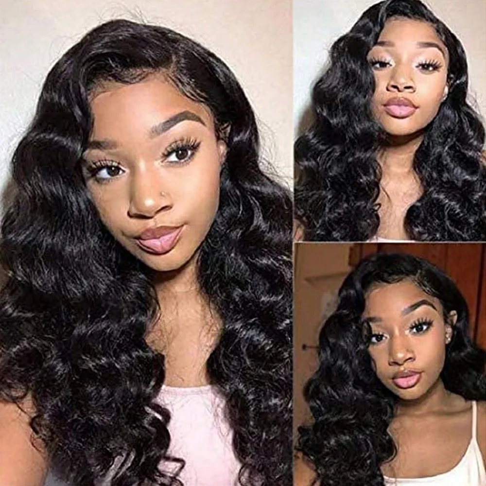 28 Inch 13x6 Deep Wave Lace Frontal Wig Natural Color Wigs Human Pre Plucked with Baby Hair for Black Women 200% Density