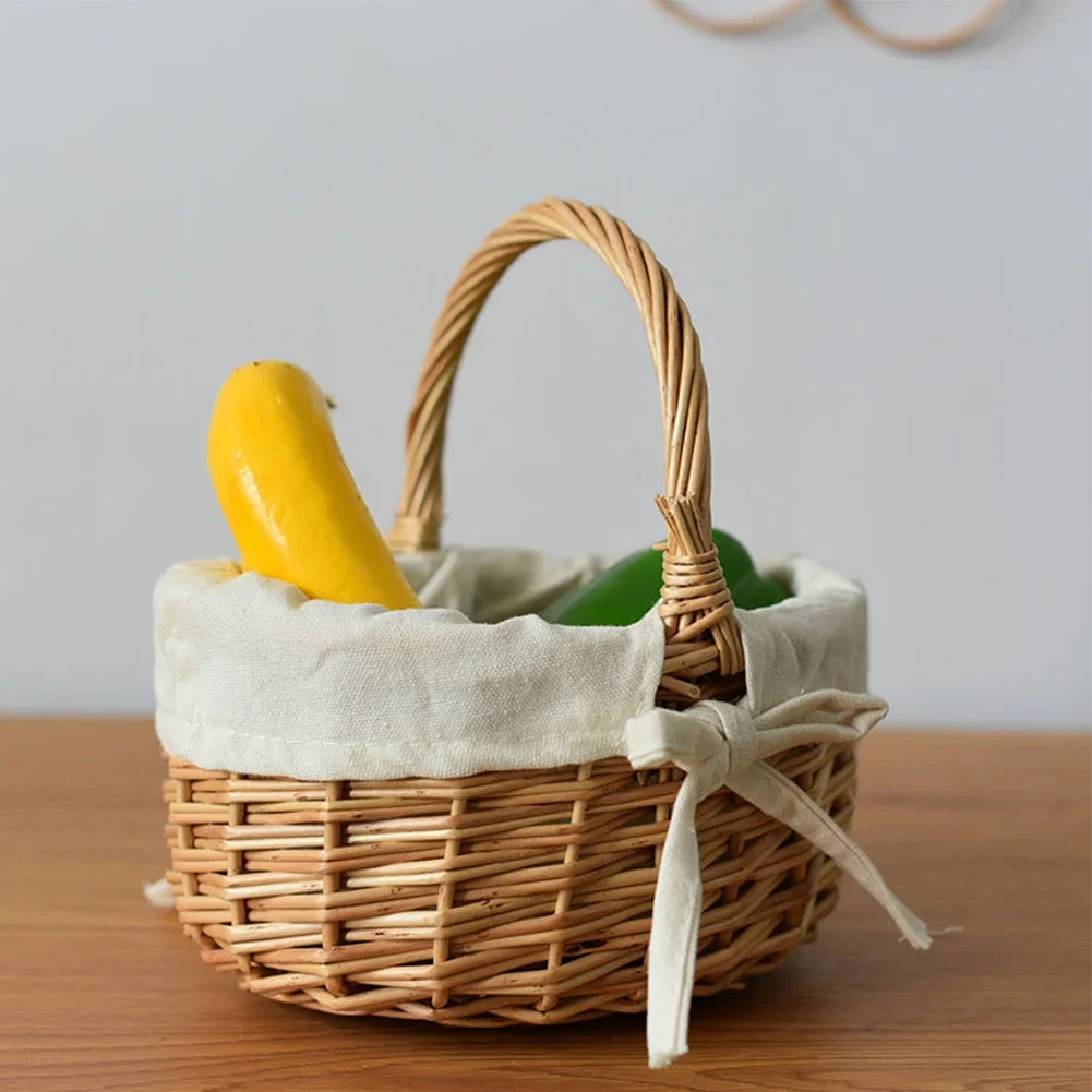 Woven Basket Rattan Storage Basket Flower Girl Hand Basket Handmade Summer Pastoral Style Picnic Basket For Home Wedding Decor 3