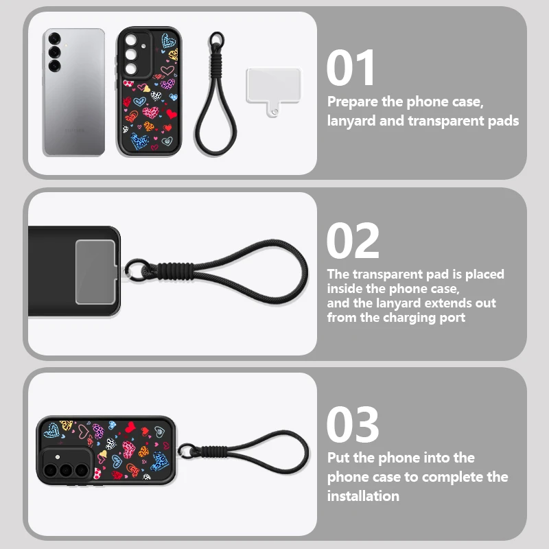 Colorful Hearts Print Lanyard Phone Case Cover