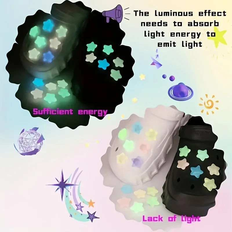 Glow-in-the-Dark Star Shoe Charms Easy Install Fun DIY hole shoes Buckles Hole shoes shoe charms 7/14pcs