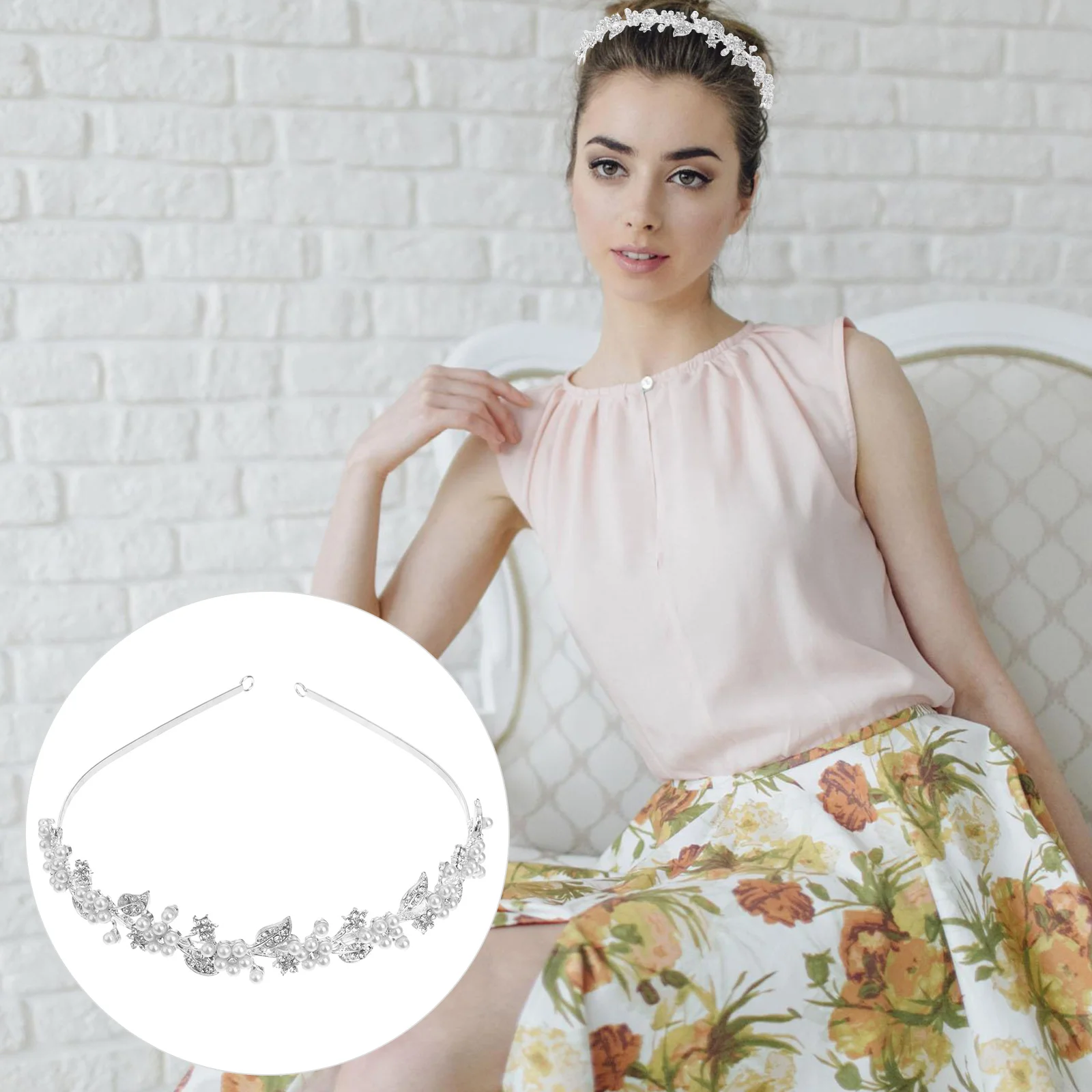 

Свадебная Жемчужная Повязка на голову с серебряными листьями, искусственными волосами, цветочный свадебный головной убор для невесты, подружки невесты, цветок