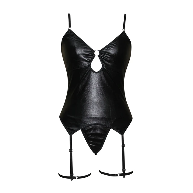 Sexy Lingerie PU Leather Bodysuit Women Wet Look Latex Catsuit Exotic  Jumpsuit Costumes 2 Pieces Tank Tops with Panties Suit - AliExpress