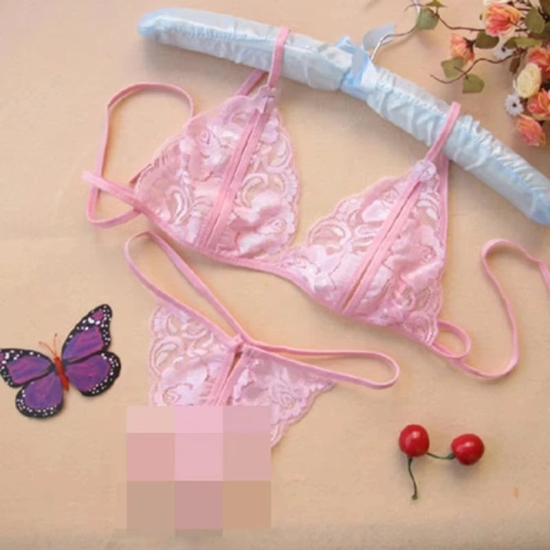 Women Pajamas Set Women Pajama Suit Sexy Underwear Three-point Open Cleavage Bikini Lace Pajamas Thong Two-piece Set