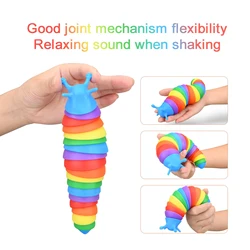 Limace articulée en 3D imprimée, jouet d'escargot en plastique extensible, jouets sensoriels pour le soulagement de l'anxiété et de l'autisme pour enfants 