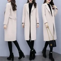 Plus Size Ladies Thickened Winter Coat Long Open-Front Woolen Jacket Loose Fit plus Size Fashionable Autumn Winter Korean Sty...