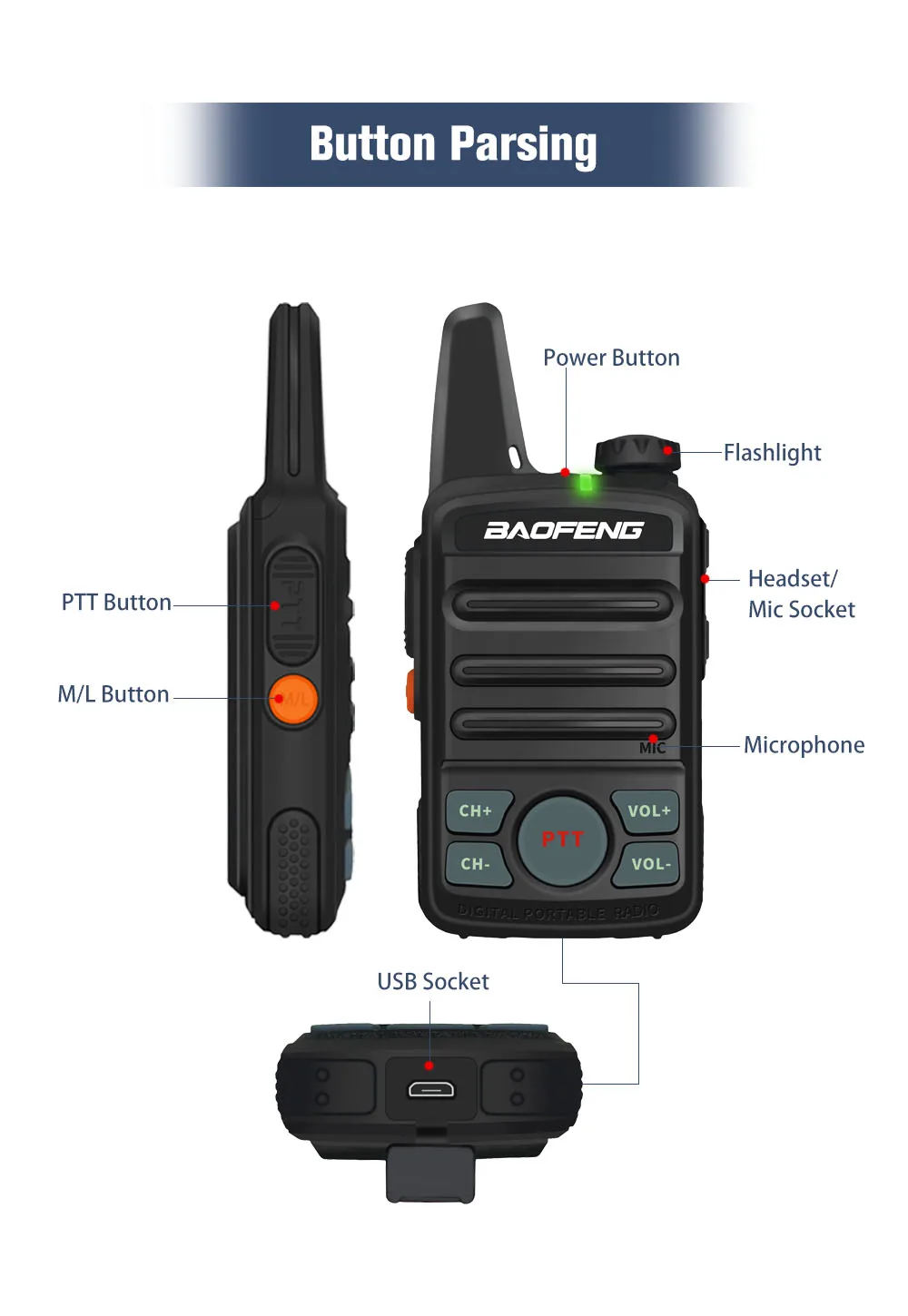 baofeng walkie talkie 2pcs Baofeng Original Mini Walkie Talkie BF-T1 Handheld Two-way Radio Portable Ham FM CB Radio UHF 400-470MHz Wireless Intercome walki talki