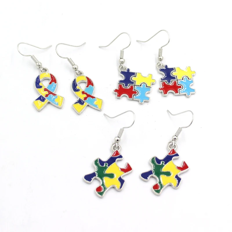 

10Prs Wholesale Puzzle Autism Awareness Jewelry Metal Puzzle Autism Earrings Bijoux Brinco boucles d'oreille