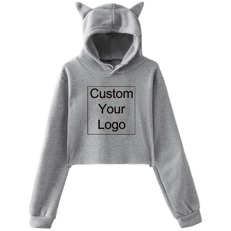 Custom Logo Women's Pink Sexy Casual Fleece Cropped Hoodie Long Sleeve Pullover Hoodie Oversized Sweatshirt Harajuku Streetwear