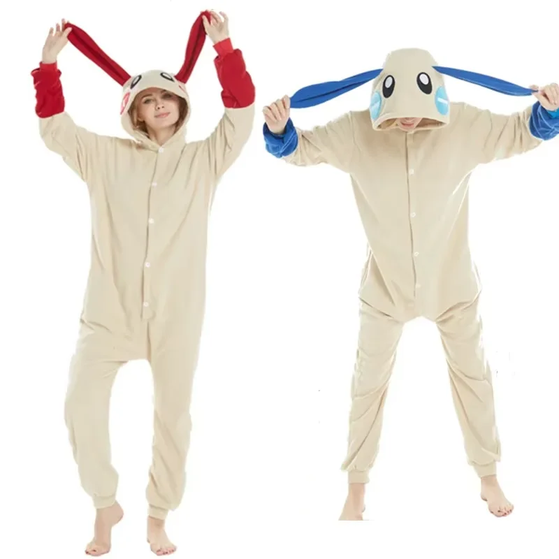 Hasen-Minun-Plusle-Onesies Kigurumi Erwachsenen-Anime-Halloween-Cosplay-Kostüm Damen-Hasen-Pyjama Homewear Schlafanzug