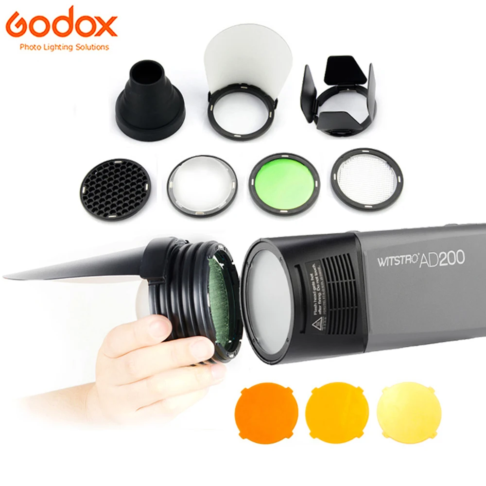 

Godox H200R Ring Flash Head+ AK-R1 Accessory Barn Door Honeycomb Color Filter Snoot Diffuser Kit fr AD200pro AD200 Outdoor Flash