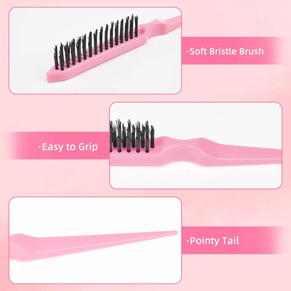 6-teiliges Haarstyling-Kamm-Set, mit kontinuierlicher Sprühflasche, 200-ml-Bürste, Rattenschwanzkamm, Kantenkontroll-Haarbürste zum Zurückziehen, Entwirren, Flechten, Glätten von Haaren für Frauen (Rosa) – Detail 2