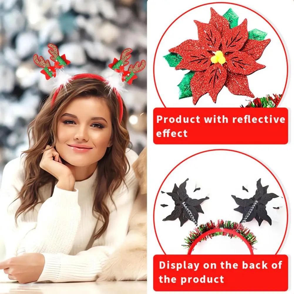1Pc Christmas Headbands for Parties Photos Snowman Reindeer Santa Hat Antlers Hair Hoop Plastic Festive Hair Accessory for Party