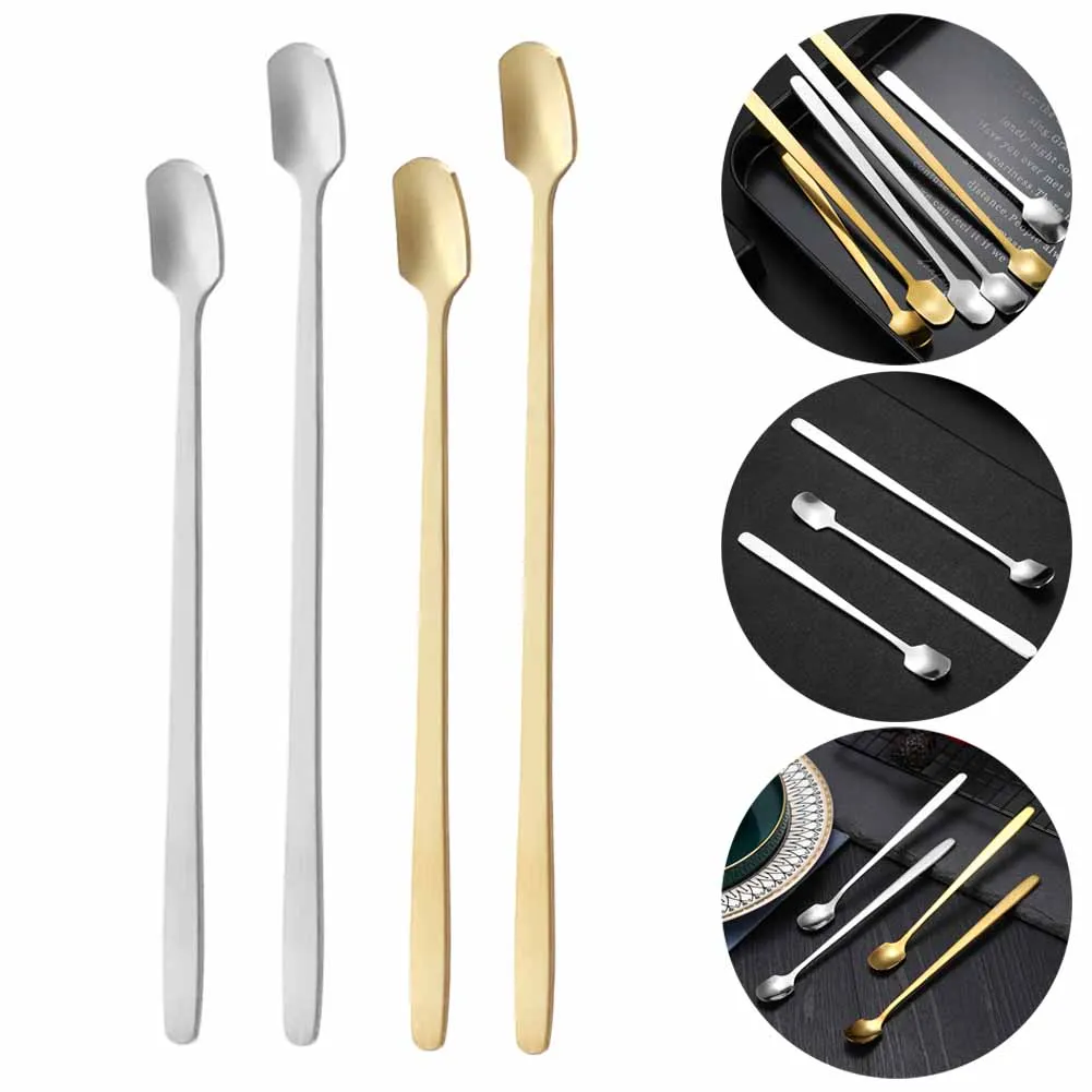 

Stainless Steel Coffee Spoon Dessert Spoon Mixing Milk Spoon Square Long Handle Creative Kitchen Supplies Mixing Drinks Cocktail