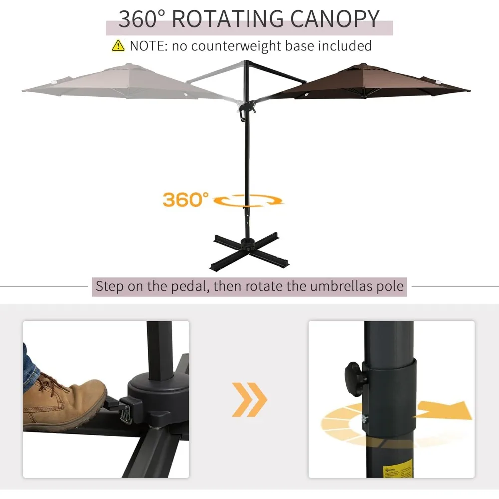 Offset Patio Umbrella with Base, Hanging Aluminum and Steel Cantilever Umbrella with 360° Rotation, Easy Tilt, 3