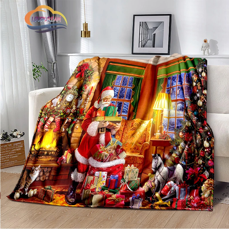 Merry Christmas Series  Santa Blanket Flannel Warmth Soft Plush Sofa Bed Throwing
