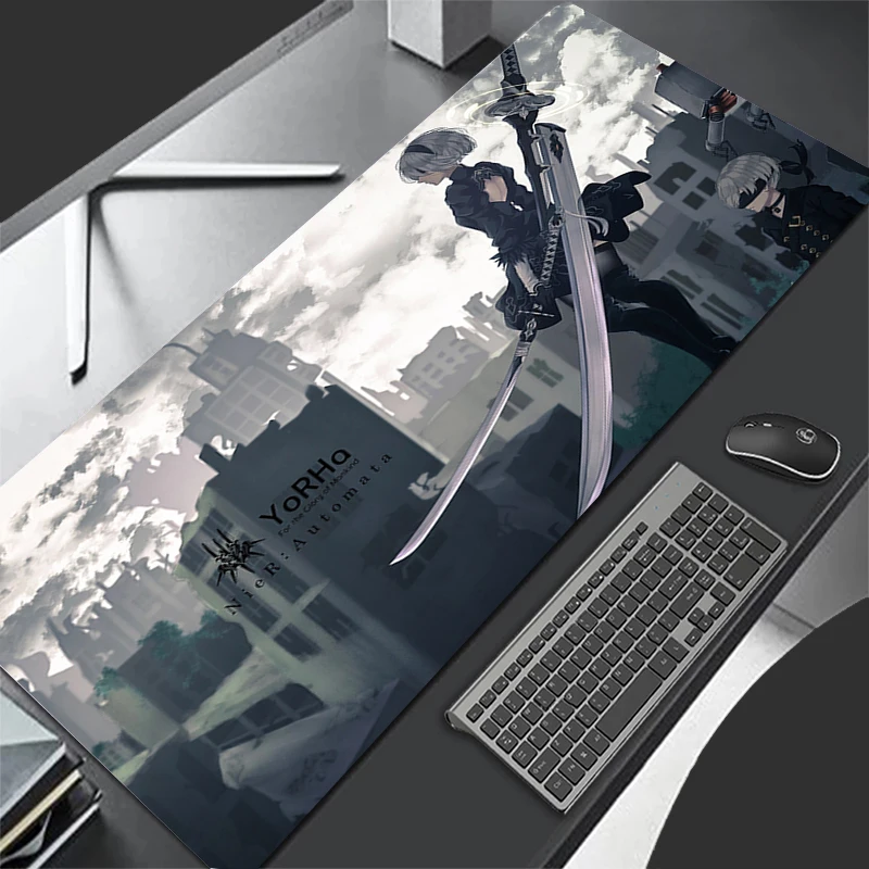 Nier 오토마타 애니메이션 소녀 마우스 패드, 컴퓨터 노트북, 사무실 고무 대형 마우스 매트, PC 게임, 카와이 카펫 키보드, 블랙 테이블 매트