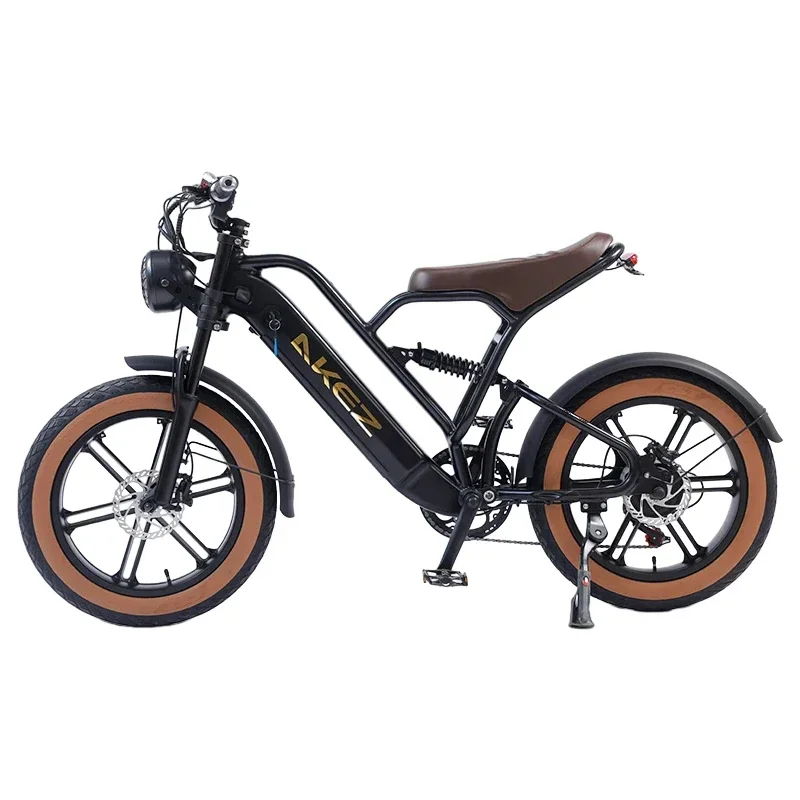 AKEZ 750W Motor Electric Mountain Bike 20"x4.0" Fat Tire Full Suspension Adult Electric Bicycle 48V 13AH Removable Battery Ebike