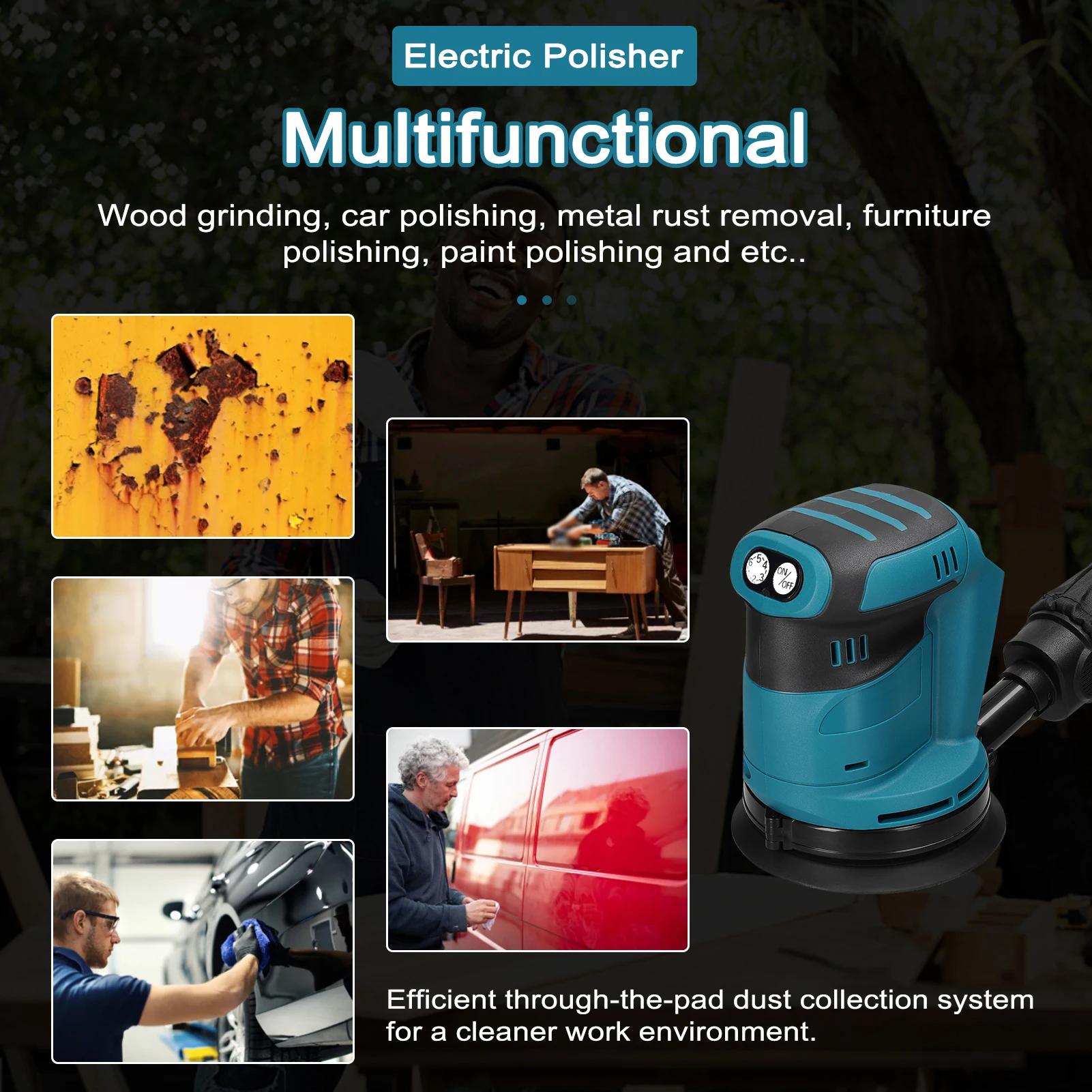 125mm Brush Motor Cordless Orbital Sander Wood Grinder Wood Metal Waxing Polishing Grinding Machine for Maki ta 18V Battery Tool