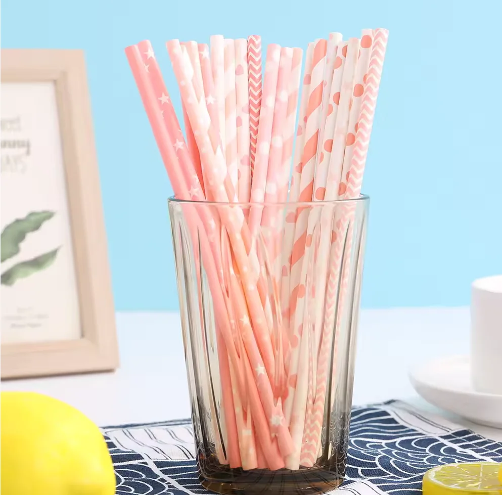 6*197mm Pink Mixed Paper Straws 600 Pcs Paper Drinking Straws For Wedding Party Restaurant Juice Coffee Cold Drinks Dessert