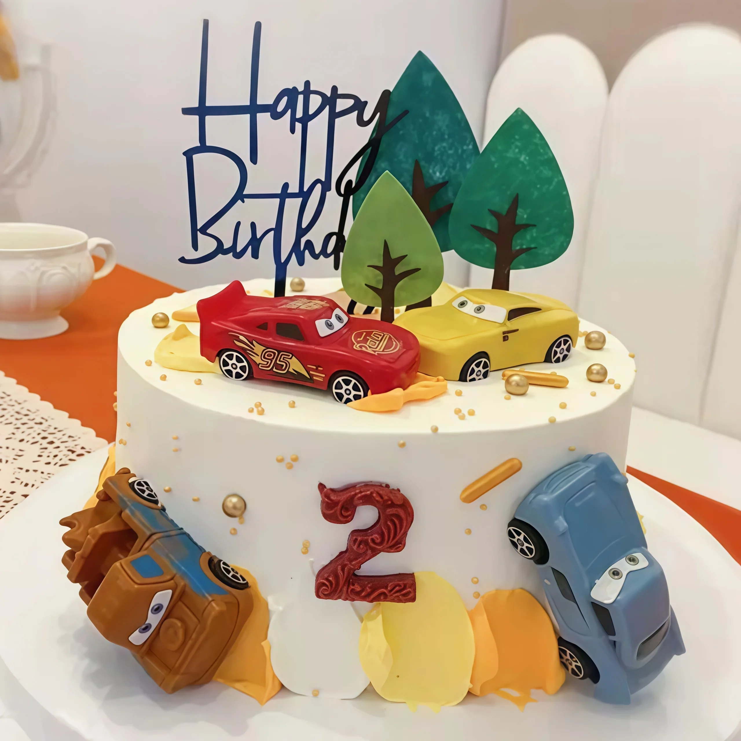 4개 라이트닝 카 해피 버스데이 케이크 토퍼 액세서리 어린이 베이비 샤워 생일 파티 장식 베이비 샤워 선물 용품