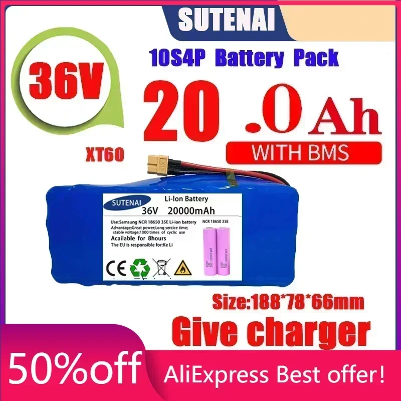 

Original 36V battery 10S4P120Ah battery pack 500W high power battery 42V 120000mAh Ebike electric bike BMS+42V2A Charger