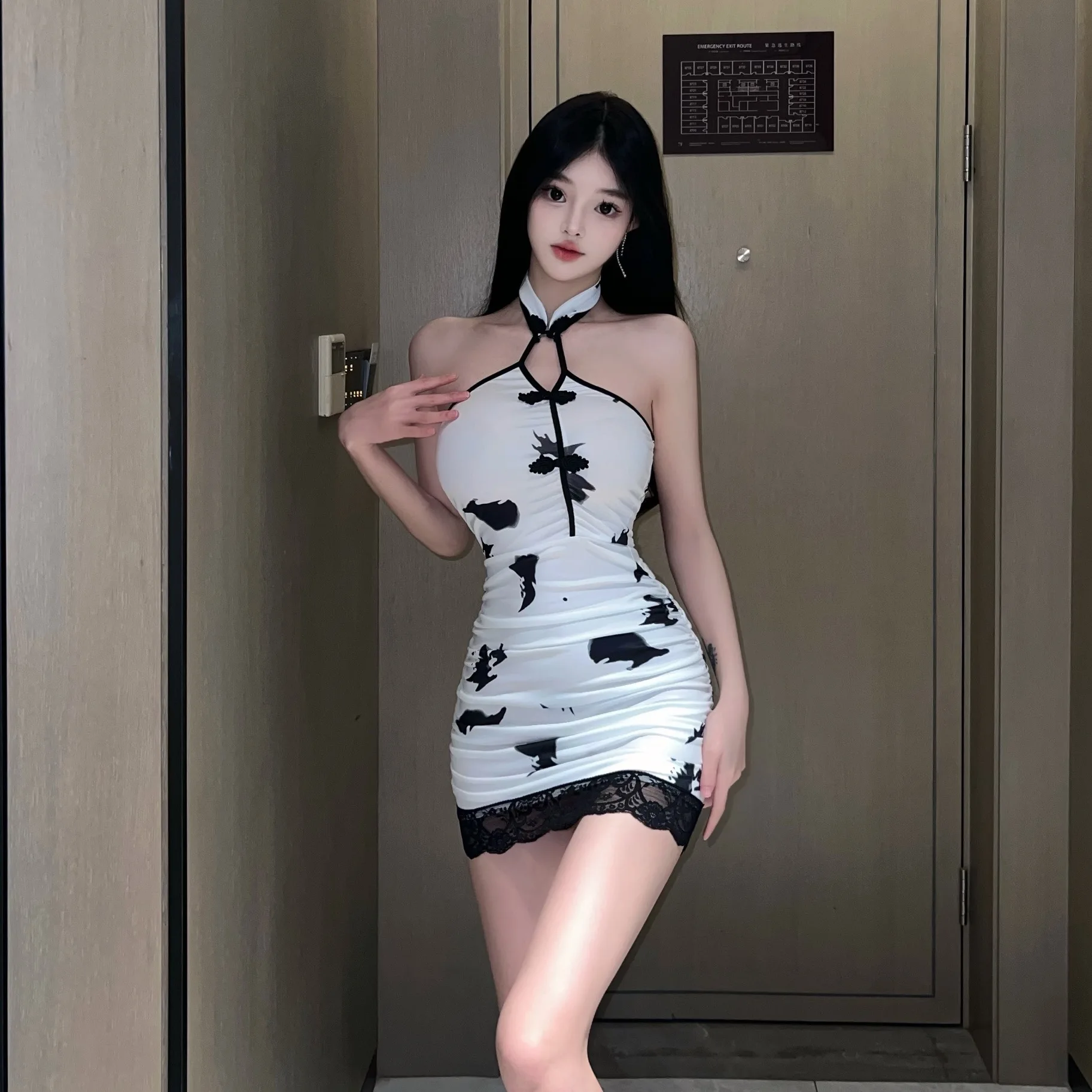 Women's Vintage Printed Cheongsam Mini Dress
