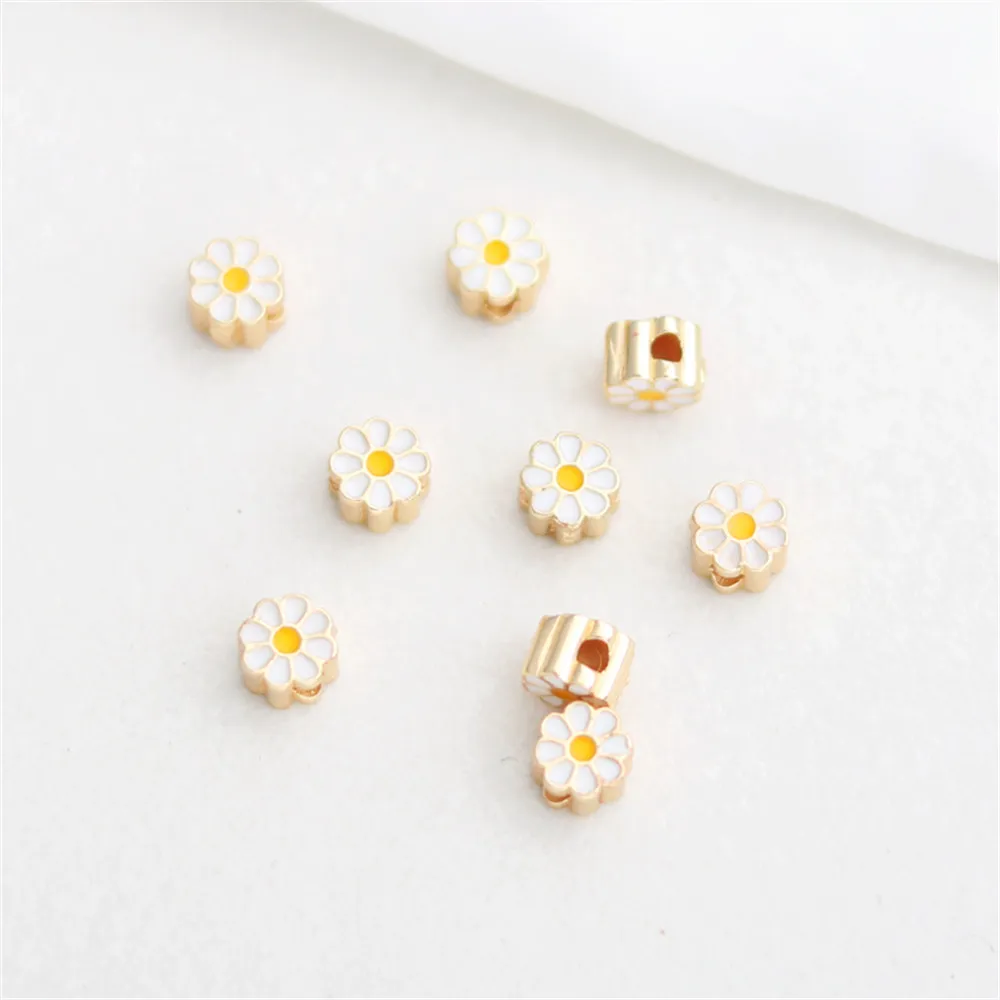 

14K Gold Plated Dripping Oil Eight-petal Flower Through-hole Spacer Pad Beads DIY Rope Necklace Bracelet Pendant Accessories