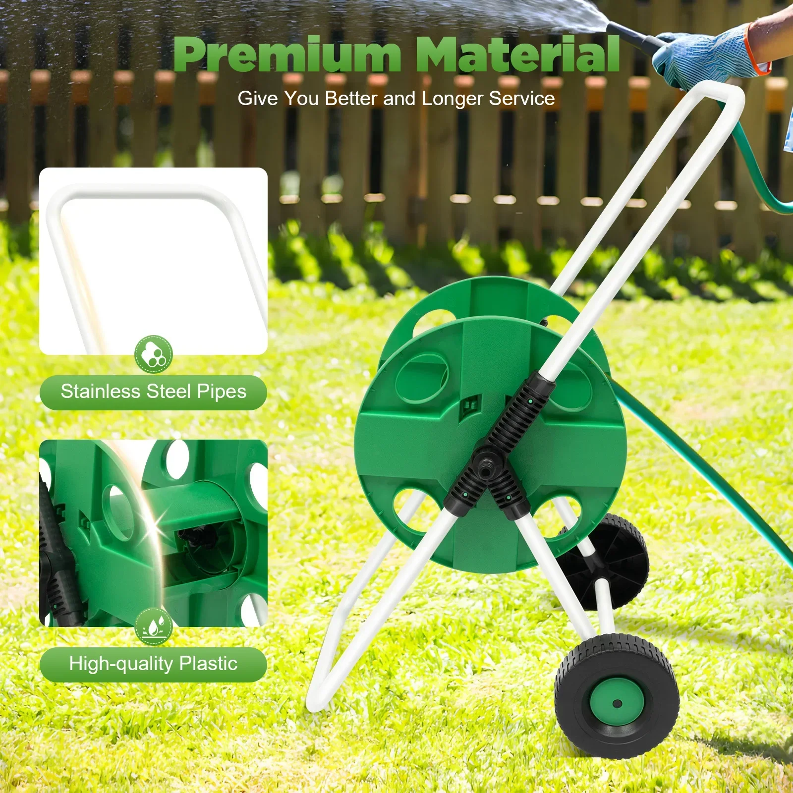 Gartenschlauchwagen mit Kupplung, Gartenschlauch, Mobiler Schlauchaufroller für 50 m Wasserschlauch, 1/2 Zoll, Garten, 38,50 x 27 x 87 cm – Detail 4