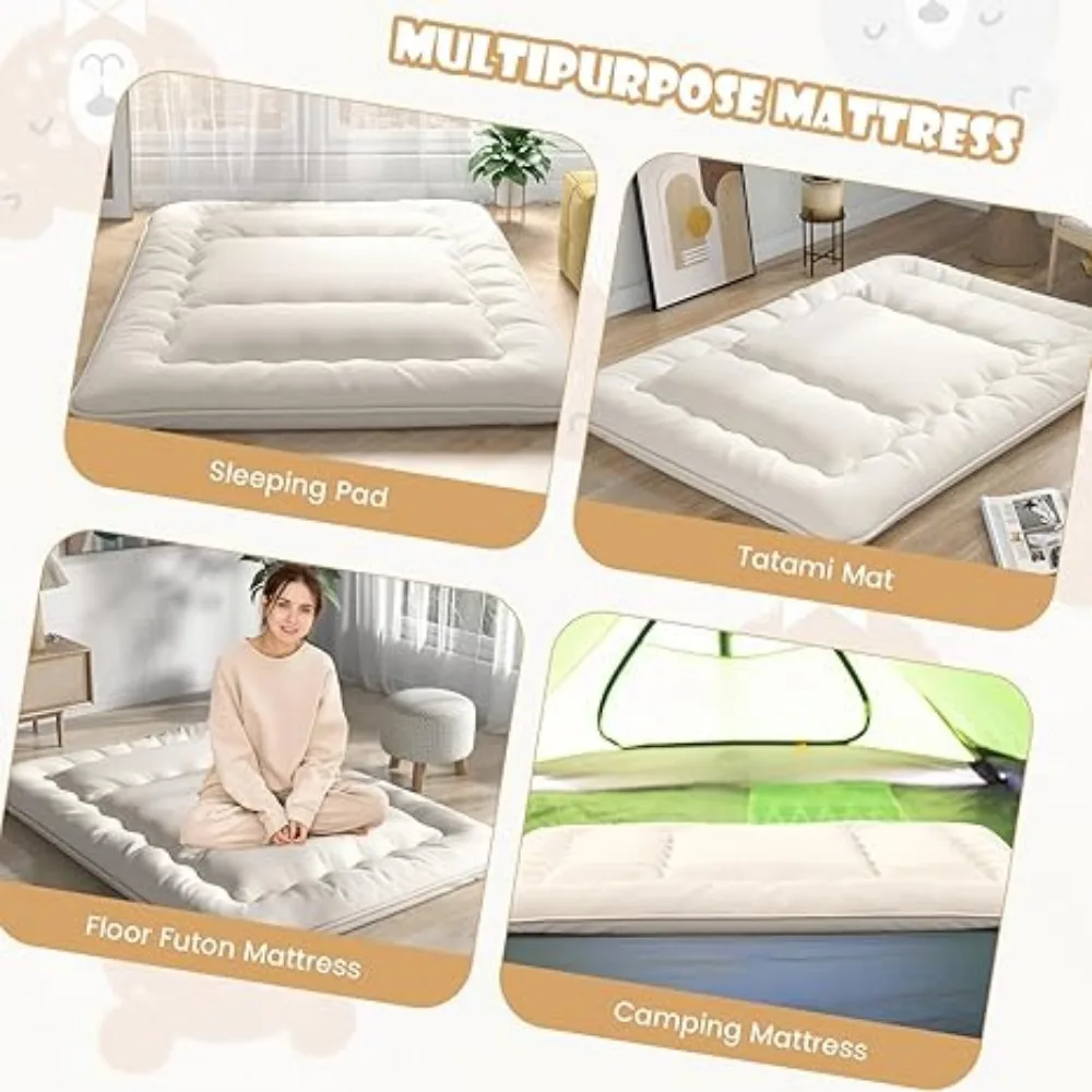 Roll Up Mattress Tatami Mat with Washable Cover and Carry Bag, Foldable & Portable Sleeping Pad for Dormitory Camping, Queen 6