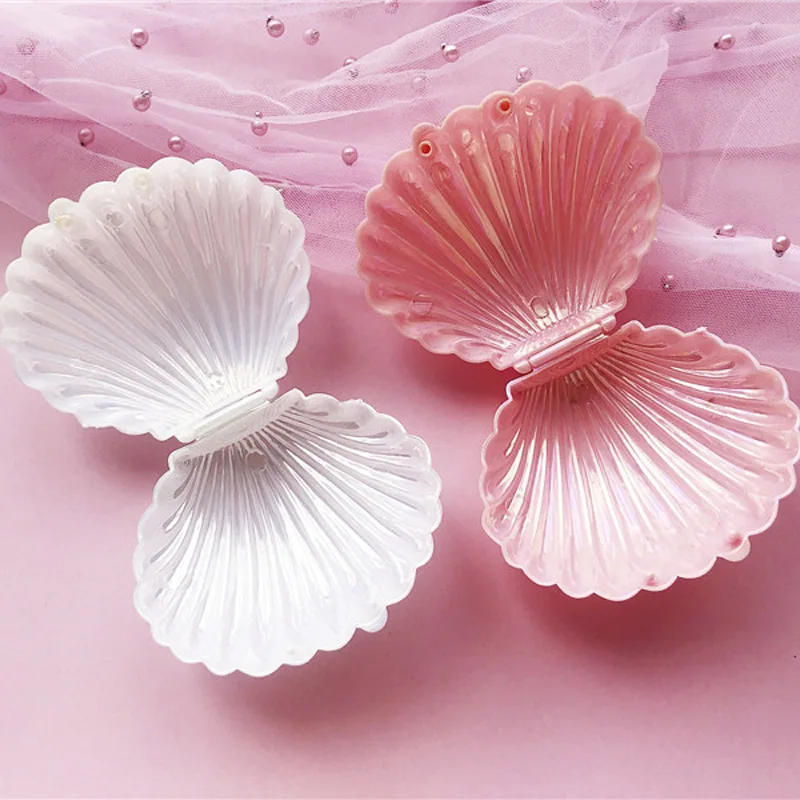 5pcs 귀여운 금속 쉘 플라스틱 사탕 상자 메이크업 보석 저장 상자 웨딩 생일 베이비 샤워 선물 상자 파티 호의 장식