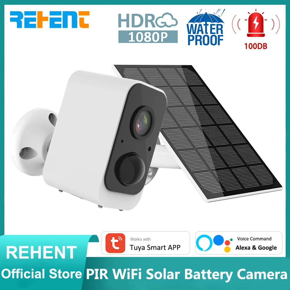 Rehent Tuya 1080p Outdoor Solar Wifi Camera 5200mah Rechargeable