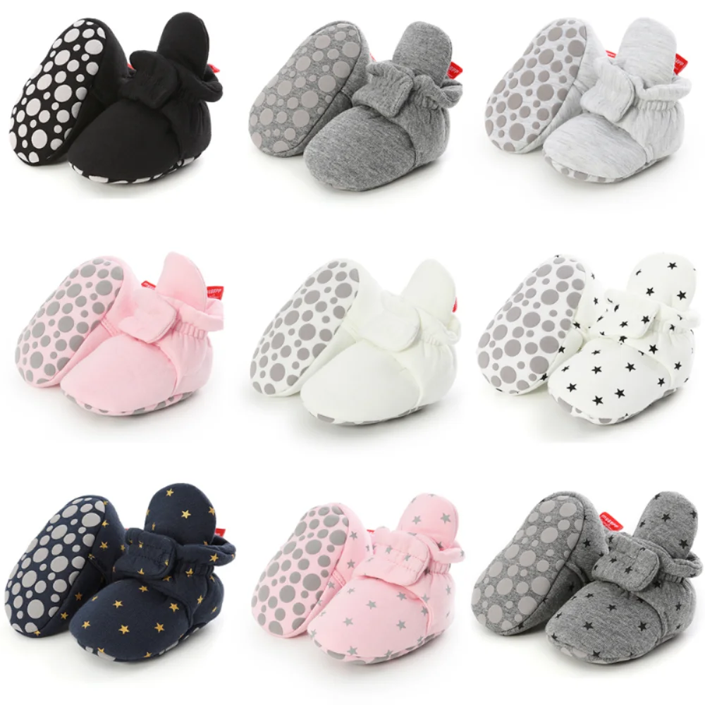 newborn boy girl crib shoes infant winter socks shoes warm booties solid cotton non slip soft sole toddler first walkers Newborn Baby Socks Shoes Boy Girl Star Toddler First Walkers Booties Cotton Comfort Soft Anti-slip Warm Infant Crib Shoes