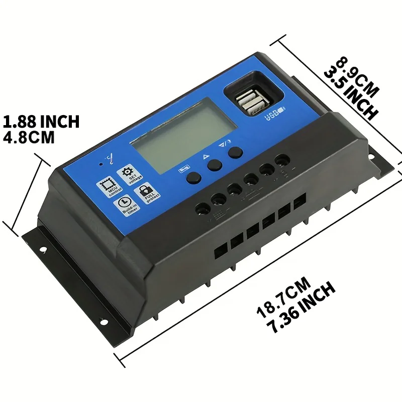 10A/20A/30A PWM Solar Controller 12V/24V LCD w/Dual USB Timer, 3-Stage Charging