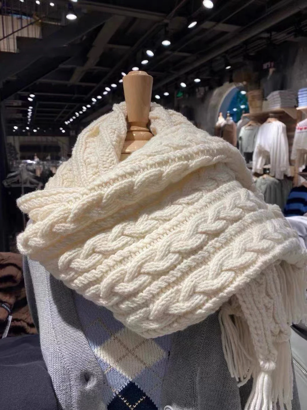 Tassel Twisted Flower Knitted Scarf For Woman Autumn Winter Unisex Thick Warm Long Size Casual Beige Sweet Scarves Hand Made