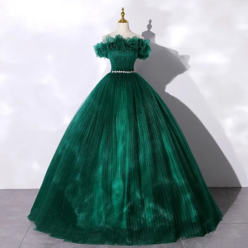 

Vestido Elegante/новое классическое платье без рукавов с открытыми плечами, темно-зеленый пояс для торжественных мероприятий