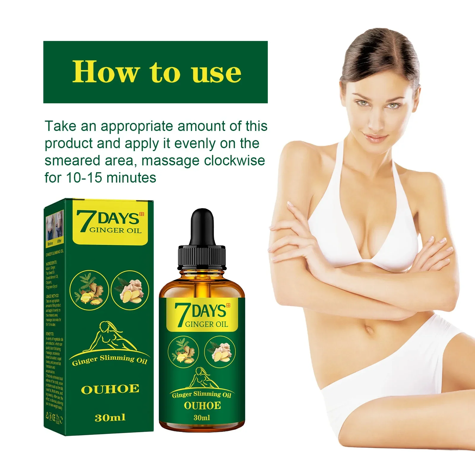 Ulei de slăbire cu ghimbir, ardere rapidă a grăsimilor, abdomen subțire, coapse, modelare completă a corpului, anticelulitic, pierdere în greutate, masaj ulei esențial 30ml_voghion.com