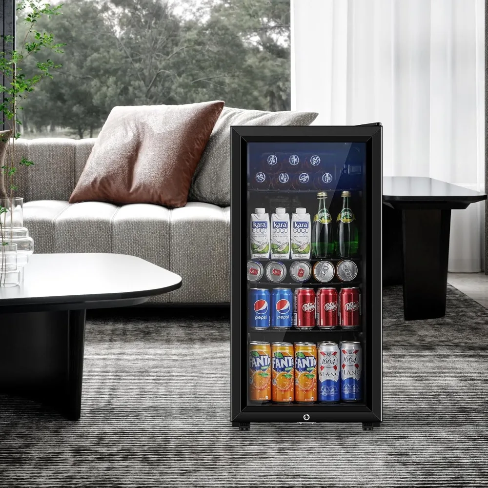 3.2 Cu.ft Mini Fridge with Double Glass Door, Beer or Wine for Home, Office or Bar with Adjustable Removable Shelves