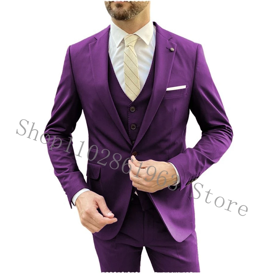 New Arrival Men Suits Slim Fit Notched Lapel 3 Pieces Male Suits Groom Wear Wedding Tuxedos Blazer+Vest+Pants Costume Homme