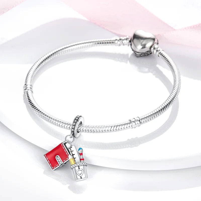 Rote Serie Anhänger-Charms Perlen Plata Charms aus 925er Silber passend für Original Marken Damen Armband Anhänger Halskette Schmuck – Detail 17