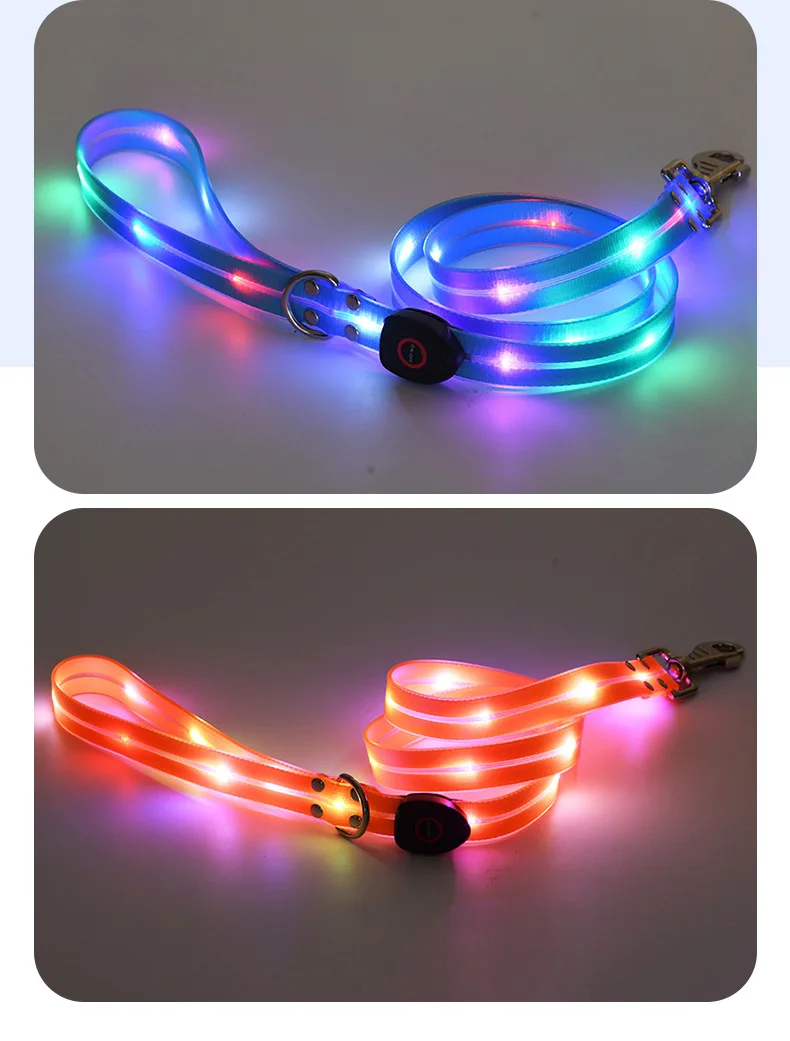 Colorful LED Luminous Collar Rechargeable Luminous Dog Rope Nylon - PeticaDeals